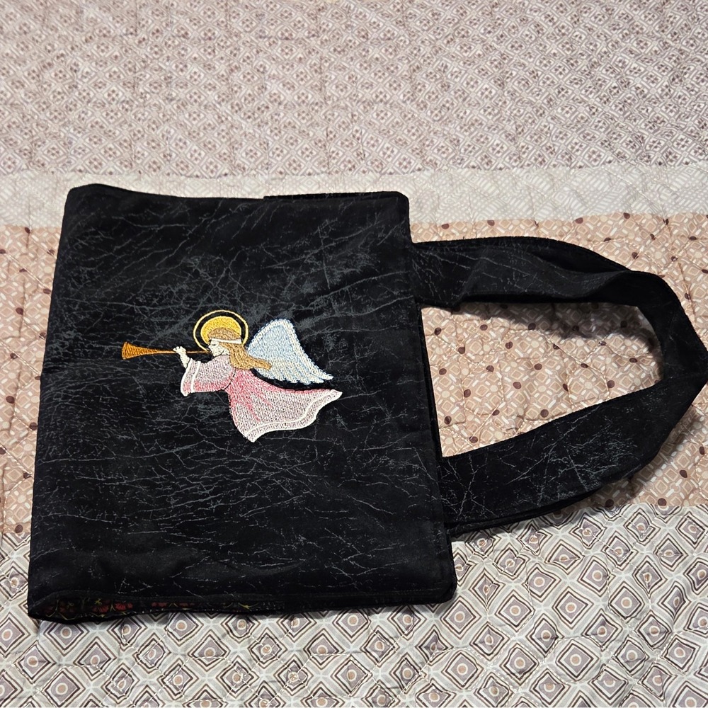 Handmade Quilted Bible Cover Case with Handles - Black